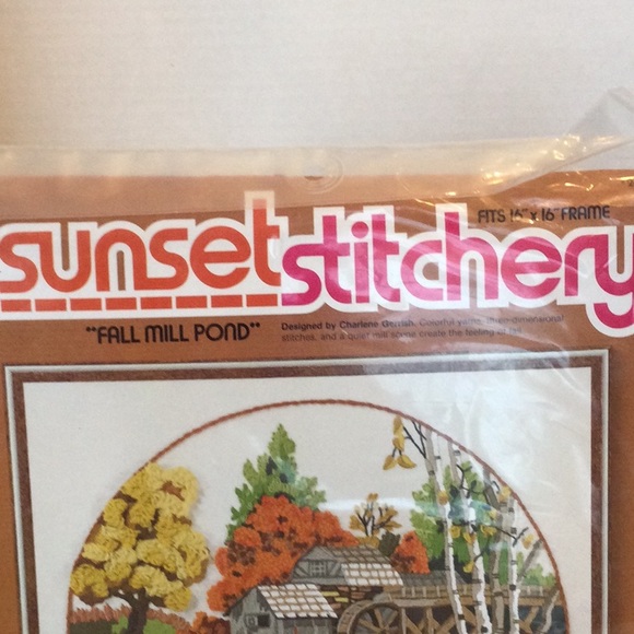 NIB Sunset Stitchery “Fall Mill Pond” stitch kit - Picture 3 of 8